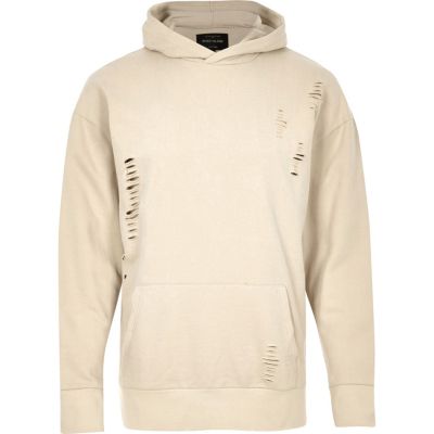 Stone distressed cotton hoodie